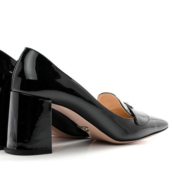 $995- PRADA Vernice Patent Loafer Black Pumps /  Logo - Picture 11 of 12